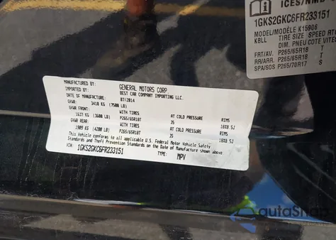 2015 GMC Yukon Xl 1500 Sle from USA, damaged, VIN 1GKS2GKC6FR233151